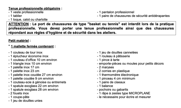 liste de matériel